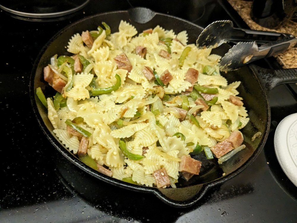 Dinner _ pasta with Spam green peppers onions _ 2024-06-03.jpg