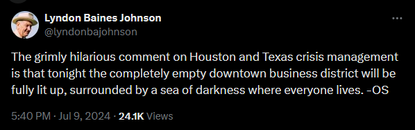 Downtown Houston is empty and lit surrounded by people in the heat and dark 1.png