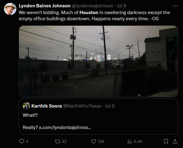 Downtown Houston is empty and lit surrounded by people in the heat and dark 2.png