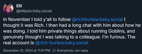 Elli Goblins was fooled by a fake Rich Burlew account.png