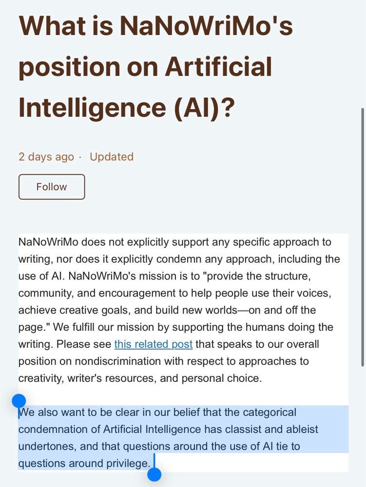 NaNoWriMo can fuck off with this bullshit position on so called artificial intelligence.jpg