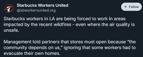 Starbucks workers being required to work in areas threatened by fire.png